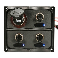 Caravan RV Boat LED Toggle Switch Panel Cigarette Lighter Socket 12-24V Marine