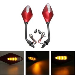 Motorcycle Rear View Mirrors 12V LED Indicator Light Turn Signal 10mm Pair Wind Side 8mm