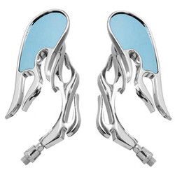 Rear View Blue Universal Mirrors Motorcycle Flame 10mm 8mm