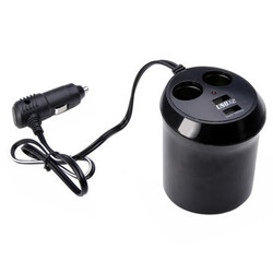 Cup Holder Adapter Car Cigarette Lighter Dual USB Charger Socket