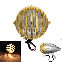 H4 Chrome 12V 35W Gold Headlight For Harley Light Motorcycle Bullet Halogen