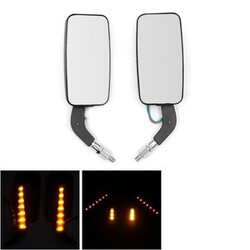 Black Universal 8mm Rear View Mirrors Square Motorcycle LED Turn Signal 10mm Pair
