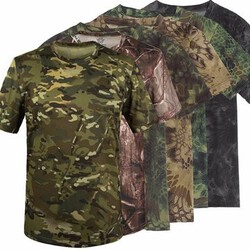 Army Racing Camo T-Shirt Summer Camouflage Tee Casual Hunting Short Sports