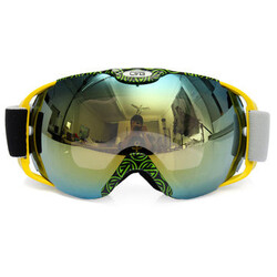 Glasses Dual Lens Motorcycle UV Snowboard Ski Goggles Green Spherical Yellow