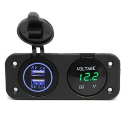 Car Charger Dual USB LED Digital Display Voltmeter Port DC12-24V Waterproof