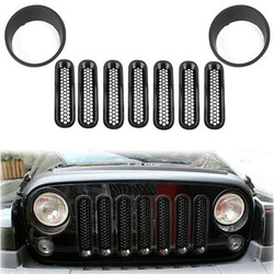 9Pcs Cover for Jeep Wrangler JK Grille 07-16 Grill Headlight Insert Trim Mesh Front