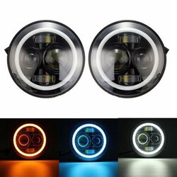 Beam 7inch H4 JK Hi Lo 2Pcs H13 Headlight Angel Eyes Harley Jeep Wrangler Unlimited LED