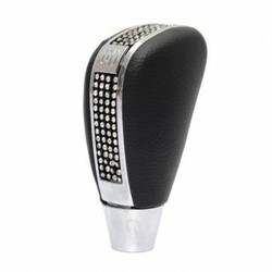 Diamond Round Aluminum Black Knob Shift Gear Stick Shifter Head Leather Car