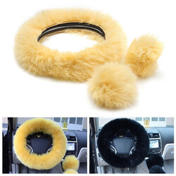 Wool Guard Car Steel Ring Wheel Cover Soft Plush Auto Handbrake Shift Knob 3pcs