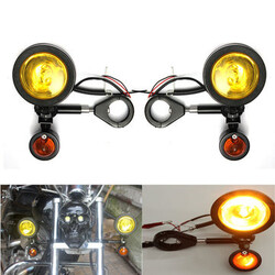 Metal Motorcycle Fog Shell Amber Yellow Turn Signal Light Light 39MM Mount Bracket