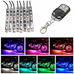 Glowing Multi Color 5050SMD Motorcycle Sportbike RGB LED 8Pcs Remote Strip Lights