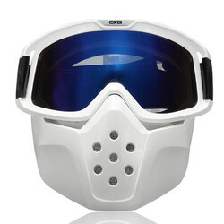 Goggles Motorcycle Riding Detachable Blue Shield Face Mask Lens Modular Helmet