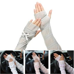 Silk Long Lace Sleeves Arm Multi Color Printed Anti-UV Gloves Fingerless Sun Summer Lady