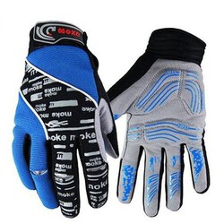 Cycling Bike Silicone Finger Warm Gloves Long Gel Bicycle Blue Full