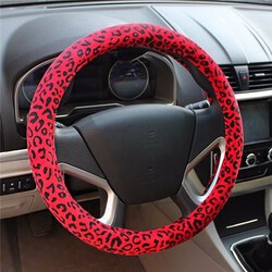 38CM Steering Wheel Cover Leopard Grip Print Full Plush Short Car Winter Warm