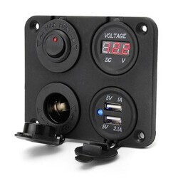 Switch Panel Dual USB Adapter Charger Digital Voltmeter Cigarette Lighter Sockets