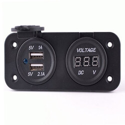 Socket Dual USB Charger Adapter Motorcycle Auto Voltmeter