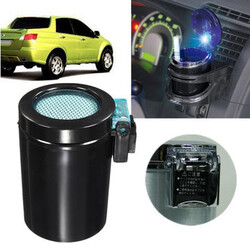 Portable Car Travel Ash Holder Cup Cigarette Black Auto Ashtray LED Blue Light