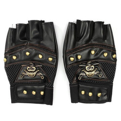 Motorcycle Half Finger Rock Leather Cycling Skull Gloves Breathable Mountain Bike