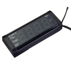 Car Red 12-24V Time Thermometer Voltmeter 3 in 1 LED Display Clock