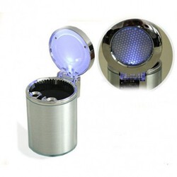 Car Ashtray Portable Smokeless LED Light Silver