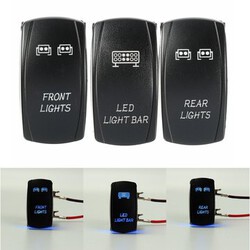 Front Rear Light 3pcs 5-Pins Push Backlit Laser LED Rocker Switch