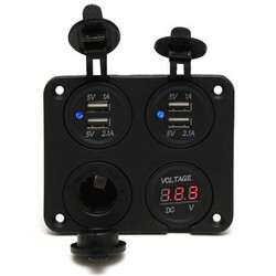 Car Boat 12V Digital Voltmeter Cigarette Lighter USB Adapter Charger Socket Dual